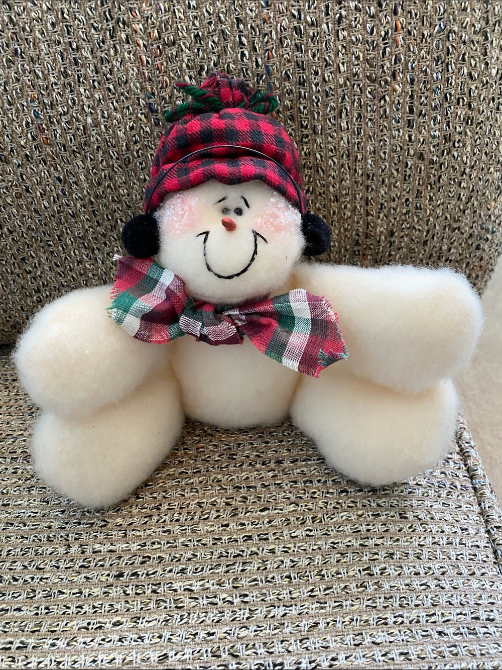 Festive Plush Snowman with Red Plaid Hat and Scarf